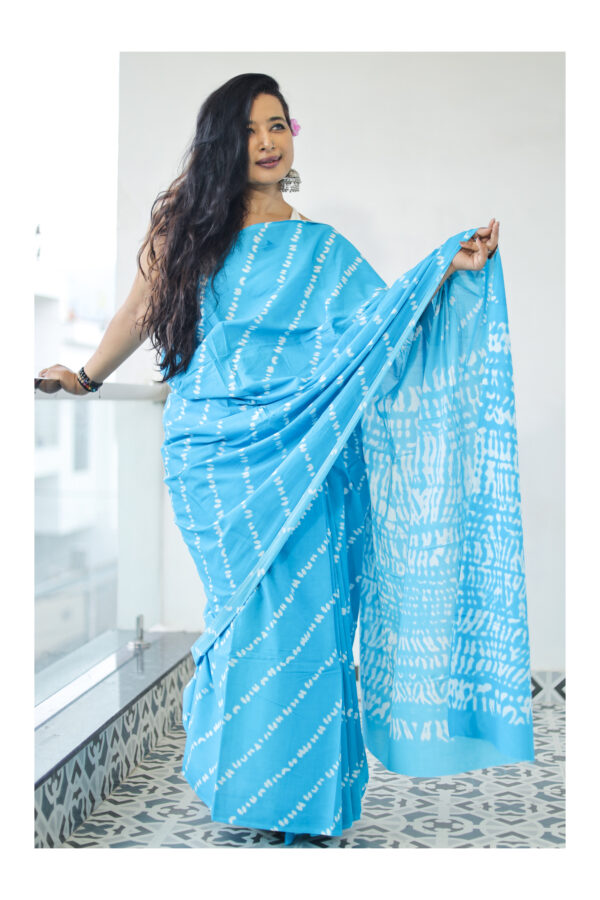 Light Blue Mulmul Cotton Saree