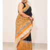 Yellow and Black Mulmul Cotton Saree