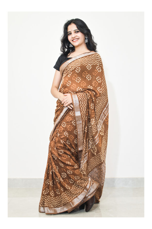 Brown Cotton Linen Saree