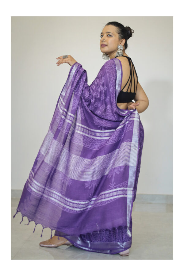 Purple Cotton Linen Saree