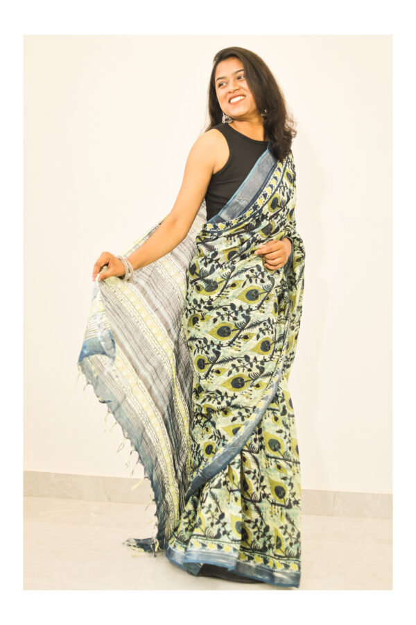 Light Green Cotton Linen Saree