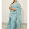 Plain Blue Cotton Linen Saree