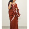 Plain Brick Red Cotton Linen Saree