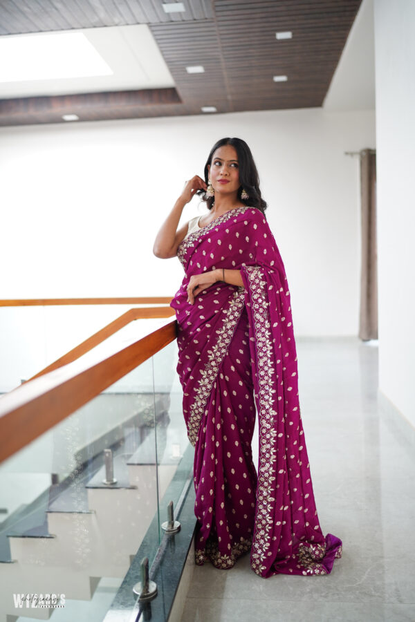 Magenta Zari Work Chinnon Saree