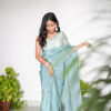 Sea Blue Tissue Saree With Metallic  Shine