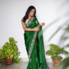 Green Satin Silk Saree With Tube Work