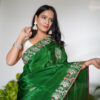 Green Satin Silk Saree With Tube Work