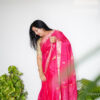 Pink Cinnon Saree With Embroidery and Zari Border