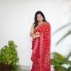 Cherry Red Gota Patti Bandhani Georgette Saree