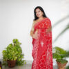 Cherry Red Gota Patti Bandhani Georgette Saree