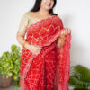 Cherry Red Gota Patti Bandhani Georgette Saree