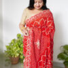 Cherry Red Gota Patti Bandhani Georgette Saree