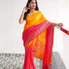 Yellow and Pink Dola Silk Saree