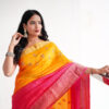 Yellow and Pink Dola Silk Saree