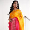 Yellow and Pink Dola Silk Saree