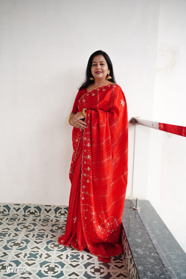 Red Gotta Patti Work With Tube and Zari Work Saree