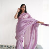 Lavender Tissue Saree With Tube and Pearl Work