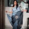 Grey Dola Silk Saree With Tube work and Gotta Patti Border