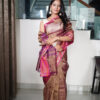 Shimmery Brown Crush Silk Saree With Zari Border