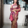 Shimmery Brown Crush Silk Saree With Zari Border