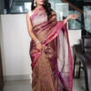 Shimmery Brown Crush Silk Saree With Zari Border