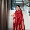 Brick Color Silk Saree With Zari Work