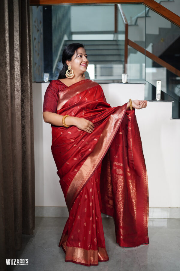 Brick Color Silk Saree With Zari Work