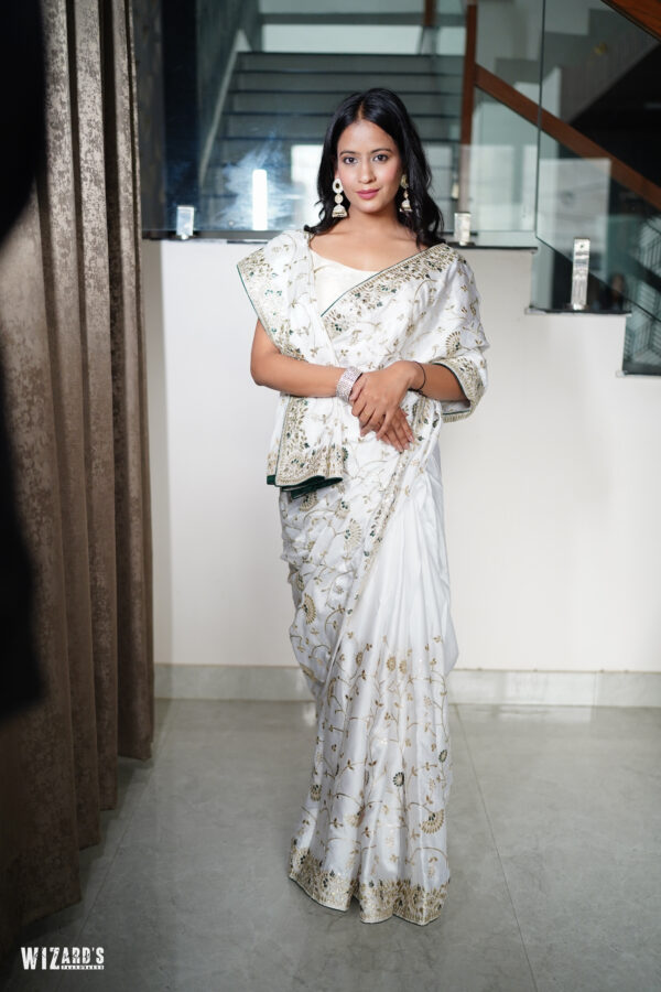 White Satin Silk Gotta Patti Work Saree