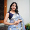 Greyish Blue Organza Saree With Zari and Stone Work