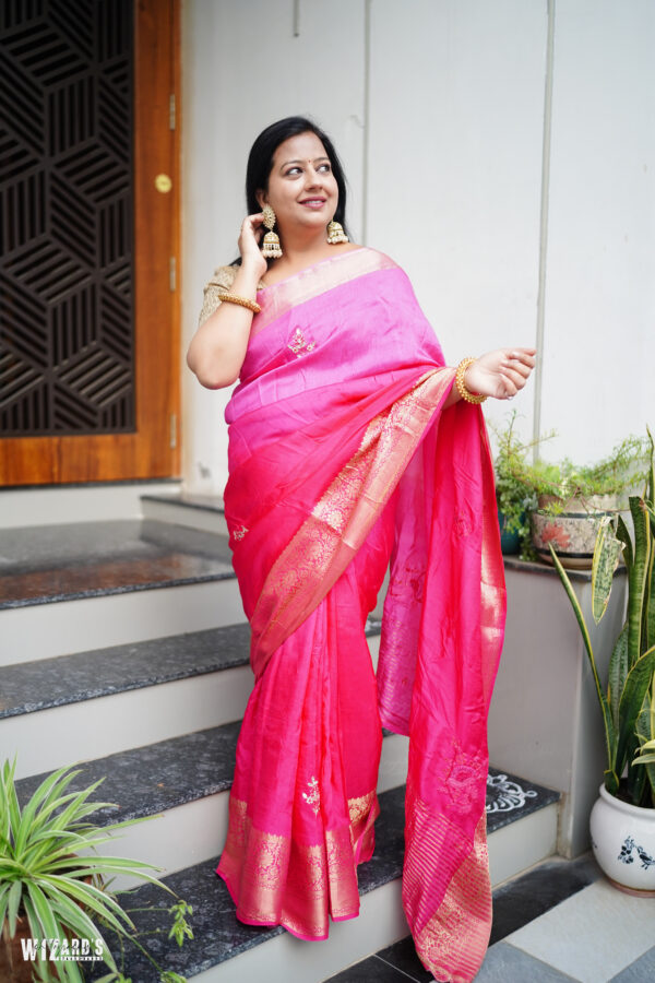 Pink Dola Silk Saree With Gotta Patti And Zari Work