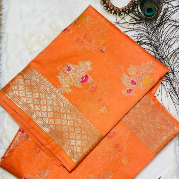 Warm Orange Silk Cotton Zari Saree
