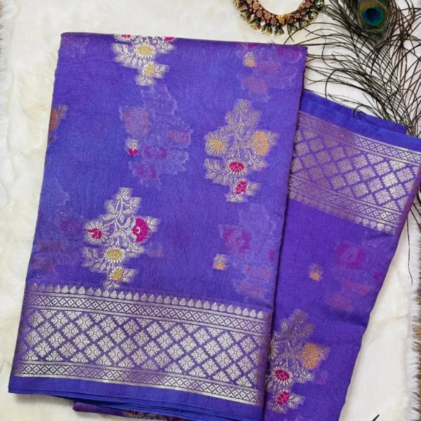 Dark Blue Silk Cotton Zari Saree