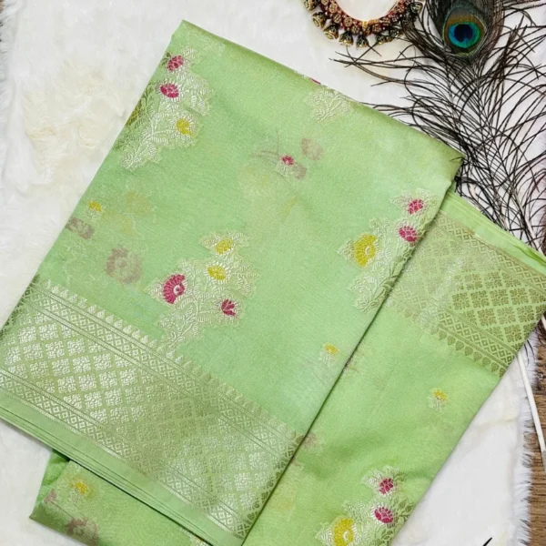 Florecent Green Silk Cotton Zari Saree